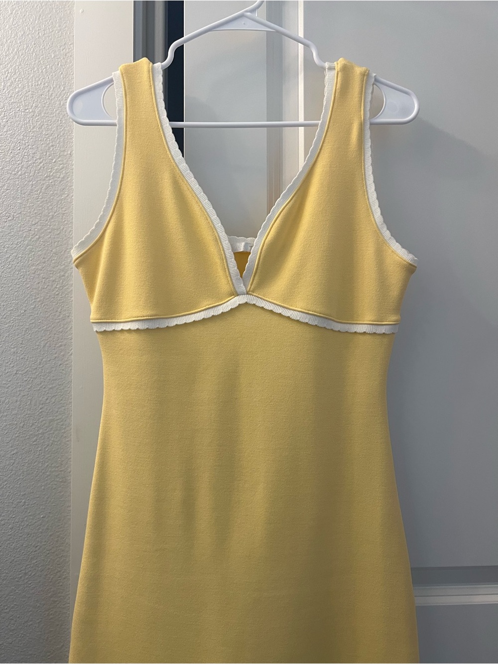 Zara Pale Yellow V-Neck Slip with White Trim